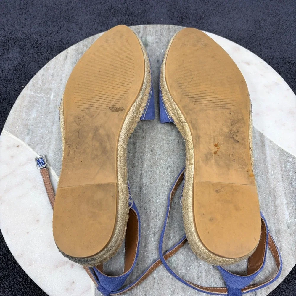 Adolfo Dominguez Blue Suede Espadrille Flats Ankle Tie Womens Sz 39 US 8.5 Coast